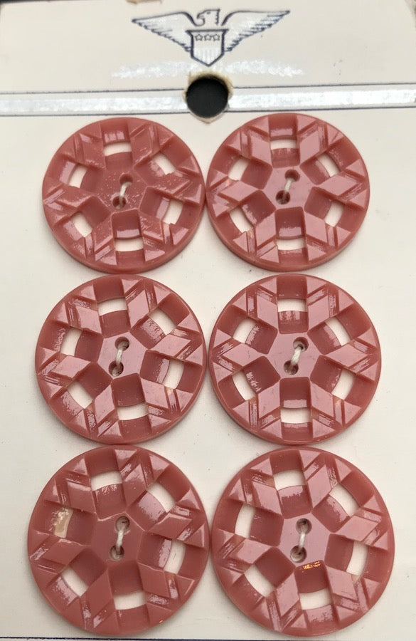 Unusual Venetian Pink Vintage 1940s Buttons - 3 sizes.