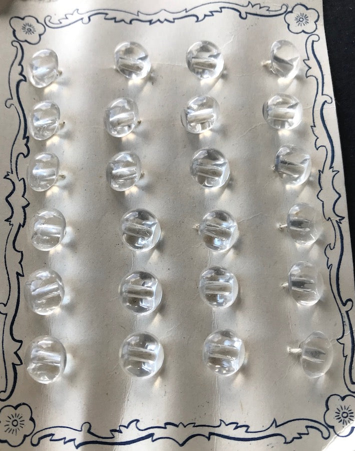24 Sparkly Clear 1cm Vintage Glass Buttons