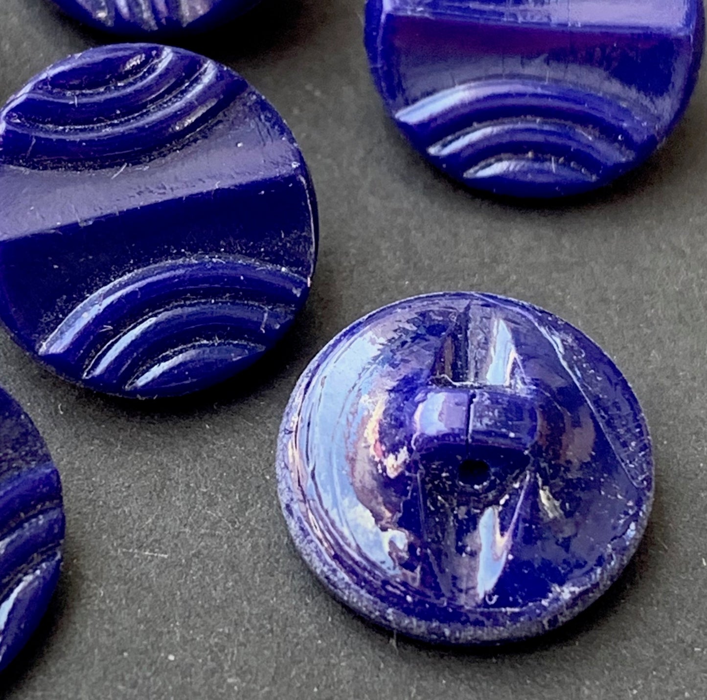 6 Vintage 1.3cm Royal Blue Deco Glass Buttons