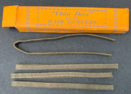 "Flora Dora" 1930s Box of  6" or 9" long FLEXIBLE fabric covered HAIR CURLERS