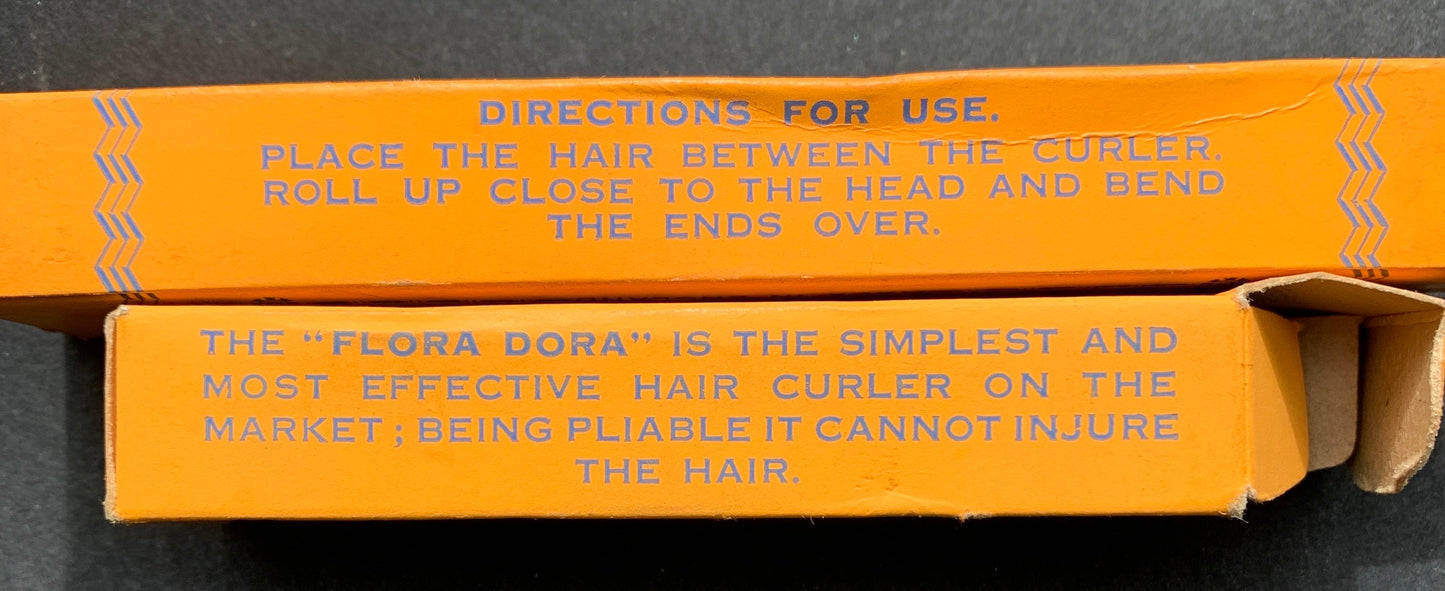 "Flora Dora" 1930s Box of 6" or 9" long FLEXIBLE fabric covered HAIR CURLERS