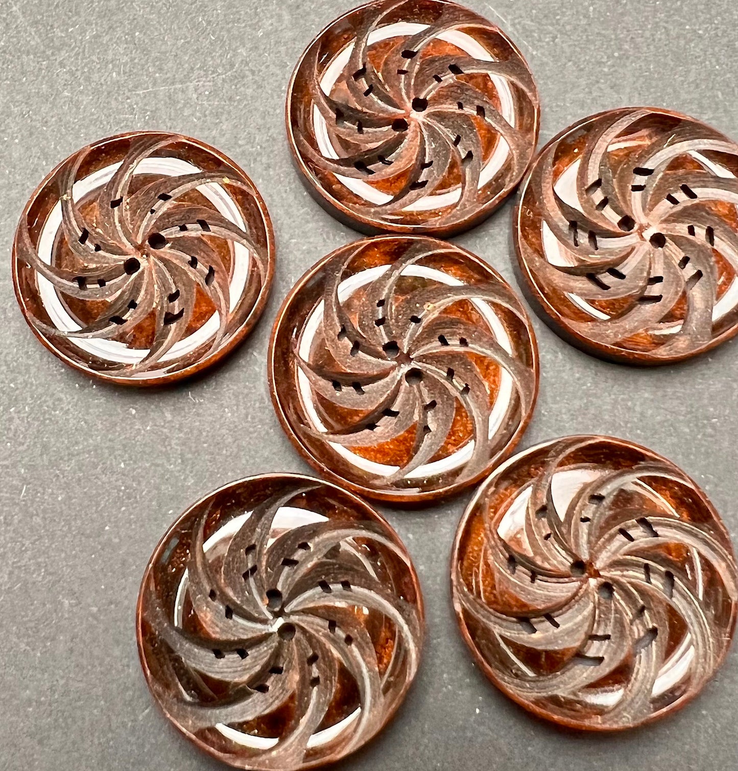 6 Very Dark Brown Vintage Swirl 2.2cm Buttons