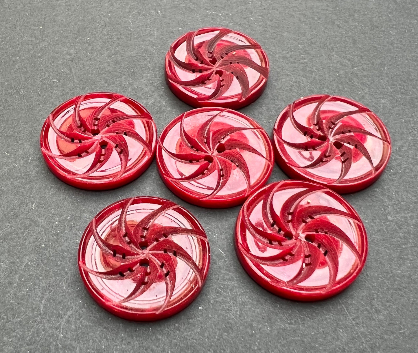 6 Exciting Energetic Vintage 1930s Garnet Red 2.2cm Buttons