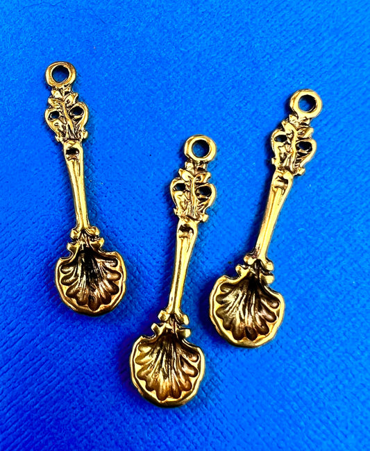 3 Little Gold Tone 3cm Ornamental Spoon Charms