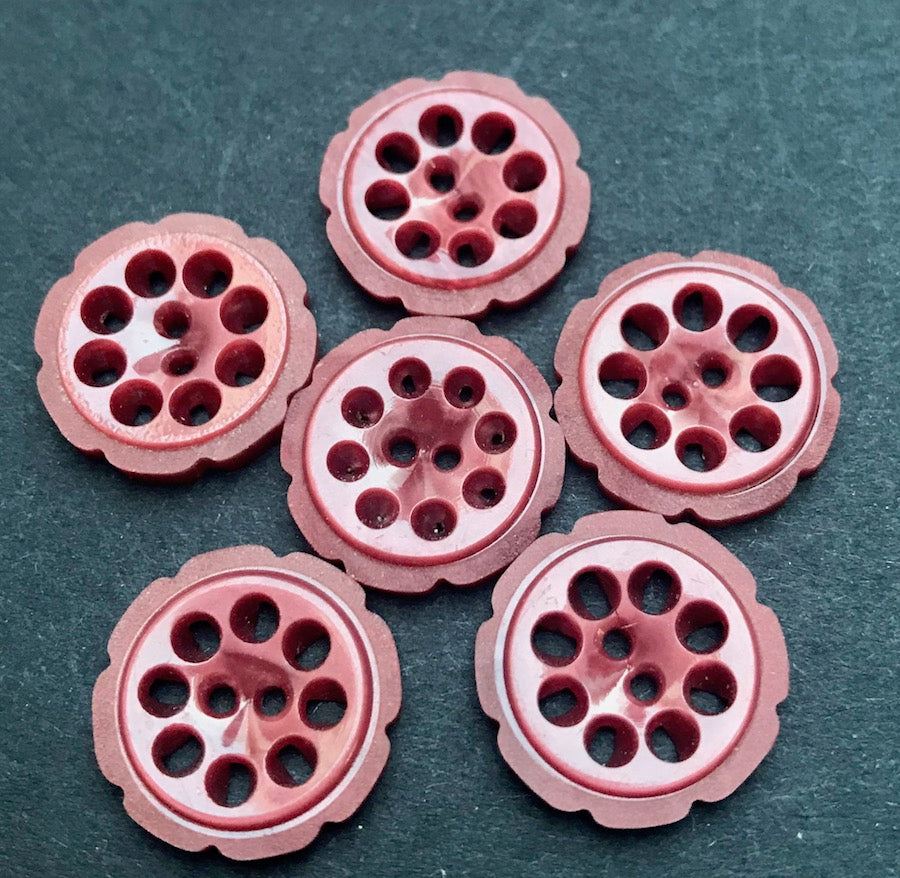 6 Plum coloured 1.7cm and 2.2cm Vintage French Buttons