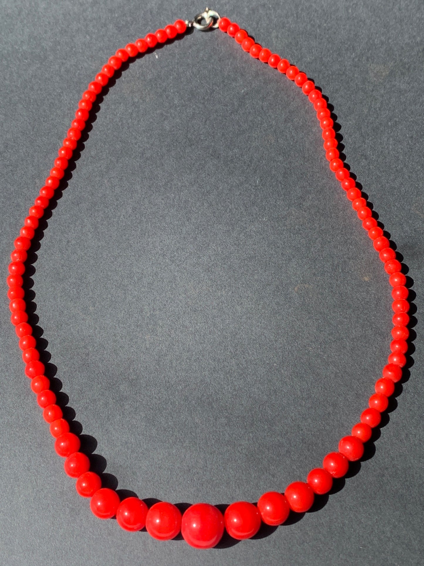 Vintage Graduated Red Glass Bead Necklace - 17.5" long