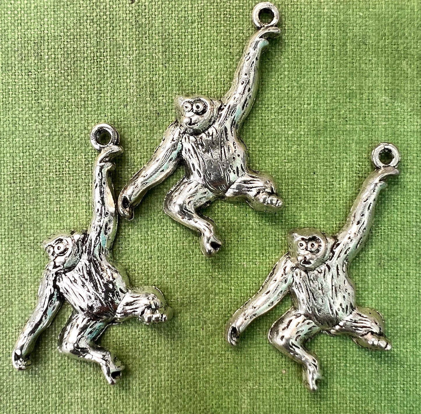 3 Leaping Monkeys 3.5cm wide Silver Tone Charms / Pendants