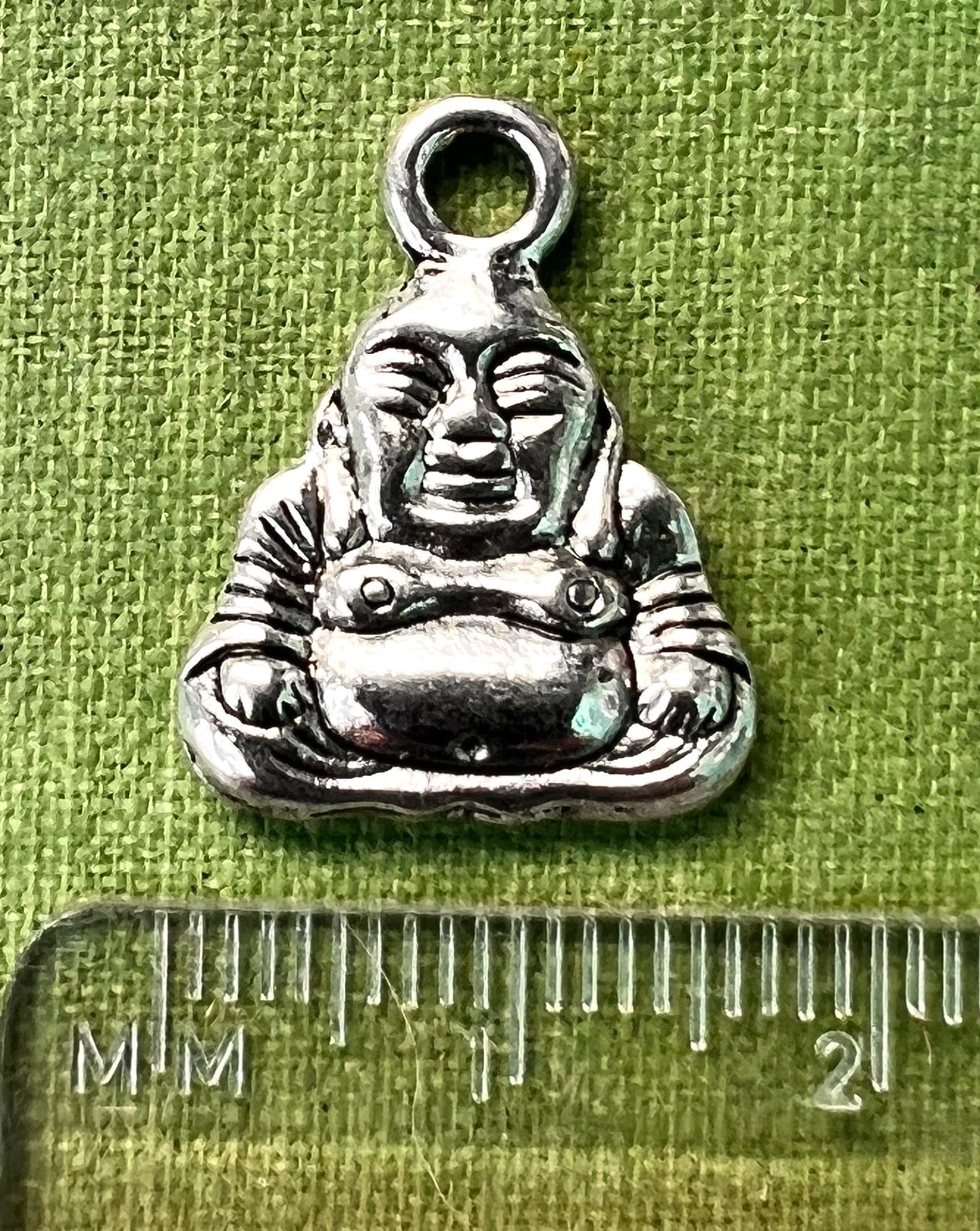 4 Silver Tone Buddha Charms - 3cm tall