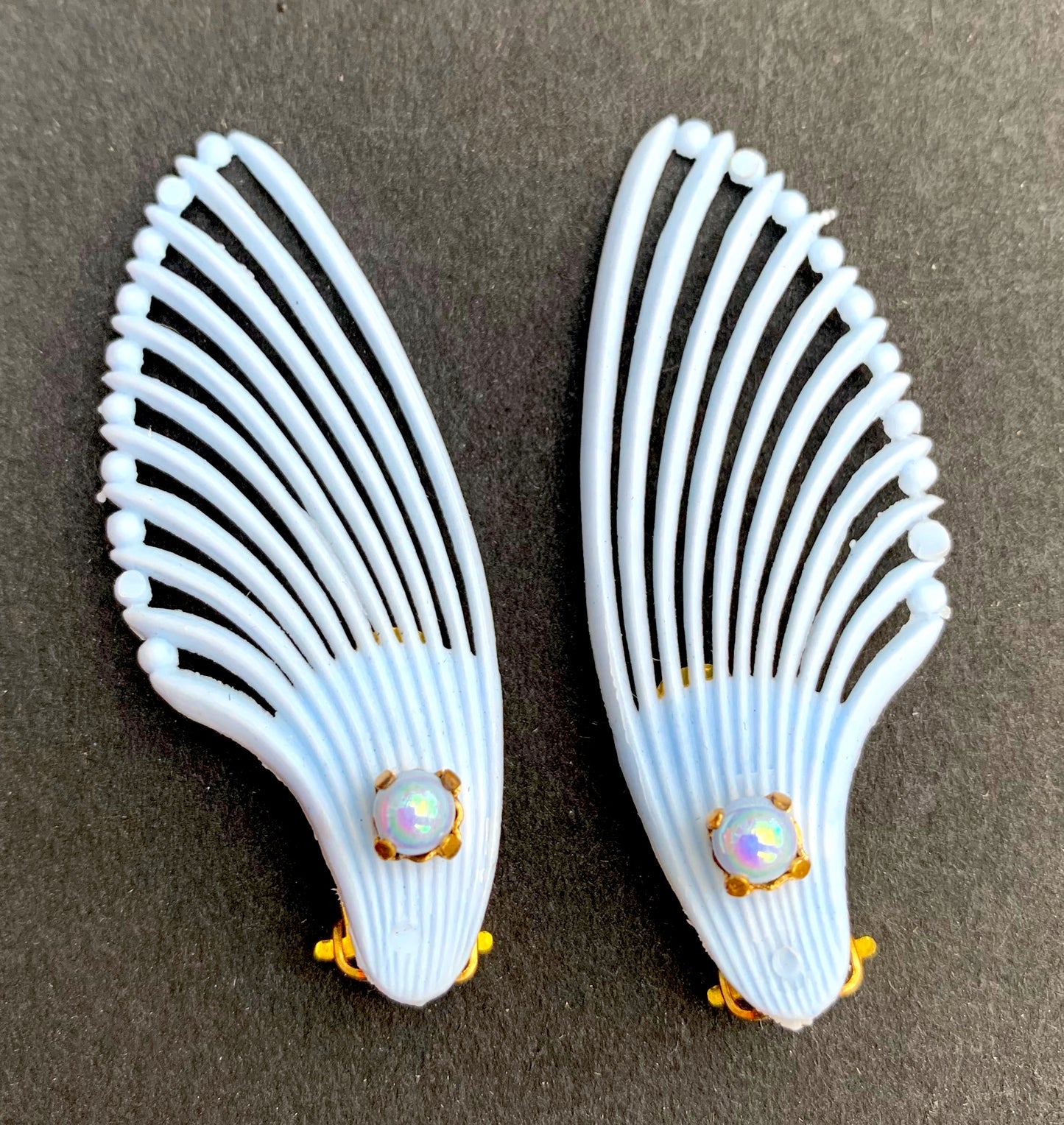 Diamante or Pearl Centred 1950s Pale Blue Clip on Earrings