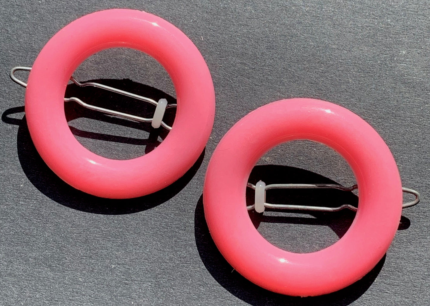 Pair of Big 3.6cm Candy Pink Round 1960s Hair Clips