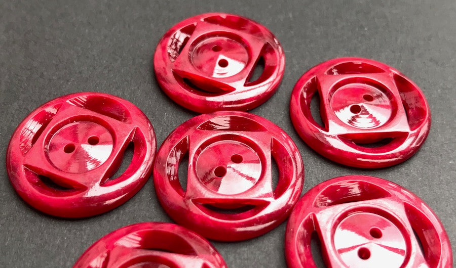 6 Deep Maroon Red Vintage 1.6cm Buttons