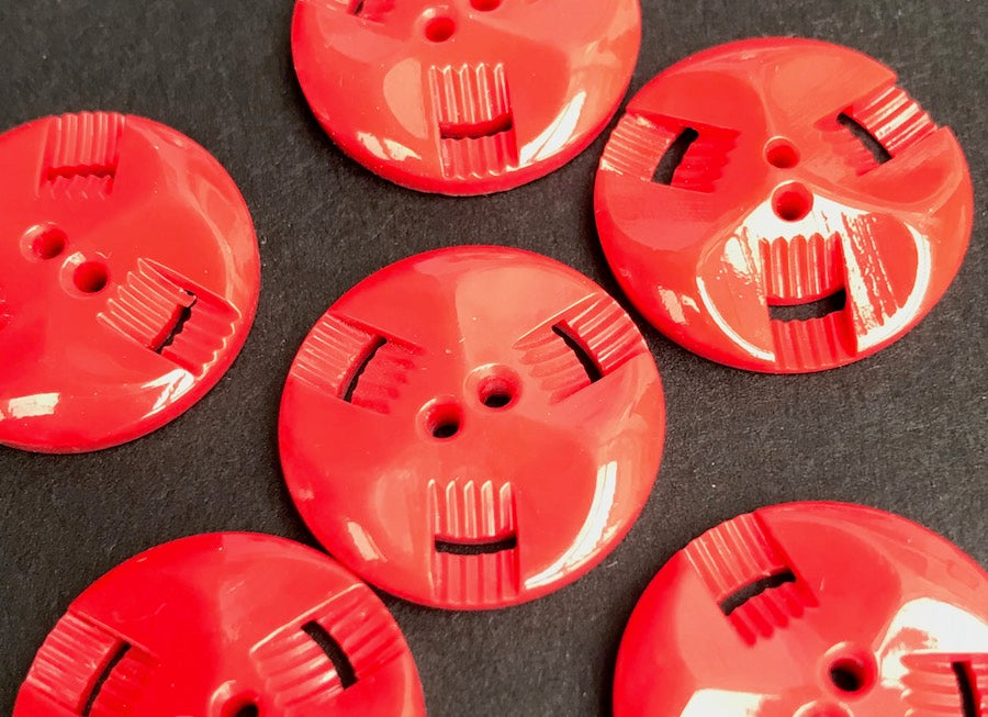 6 Bright Red Vintage French 2.2cm or 1.7cm Buttons