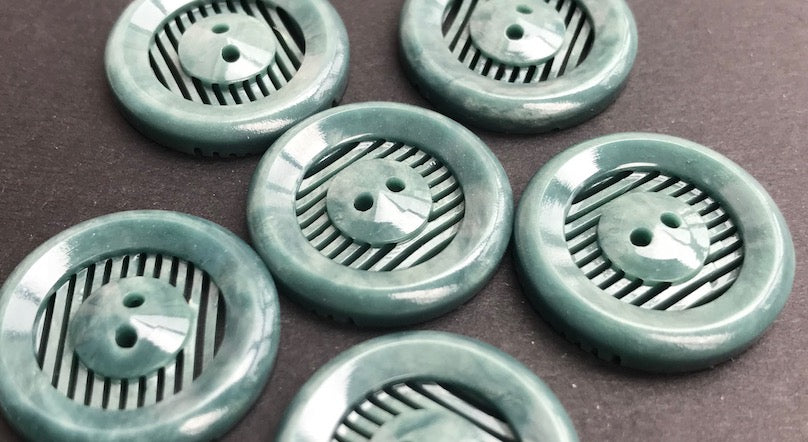 6 Vintage French Soft Grey Green 1.6cm Buttons