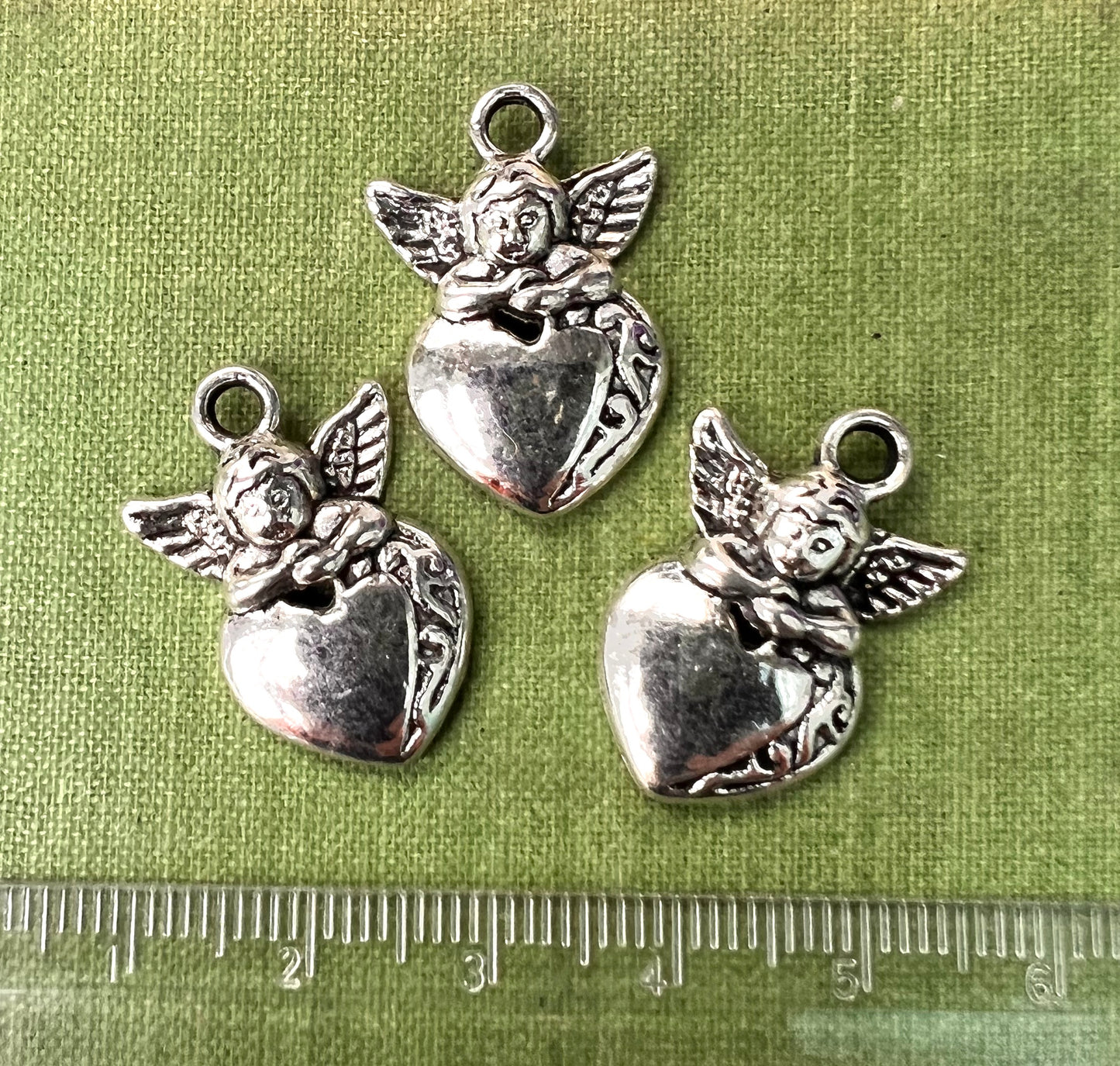 3 Heart and Cherub Charms - 2cm tall