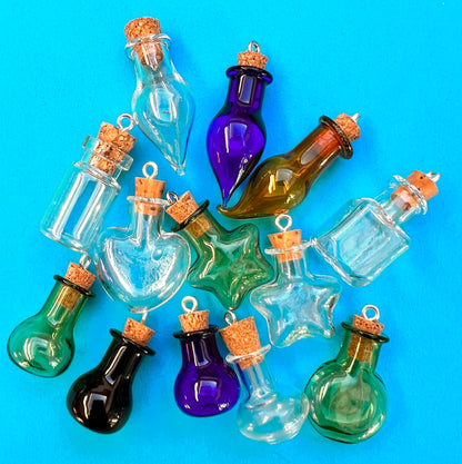 Little Glass Bottle with Cork Pendants - Choice of Colours and Shapes