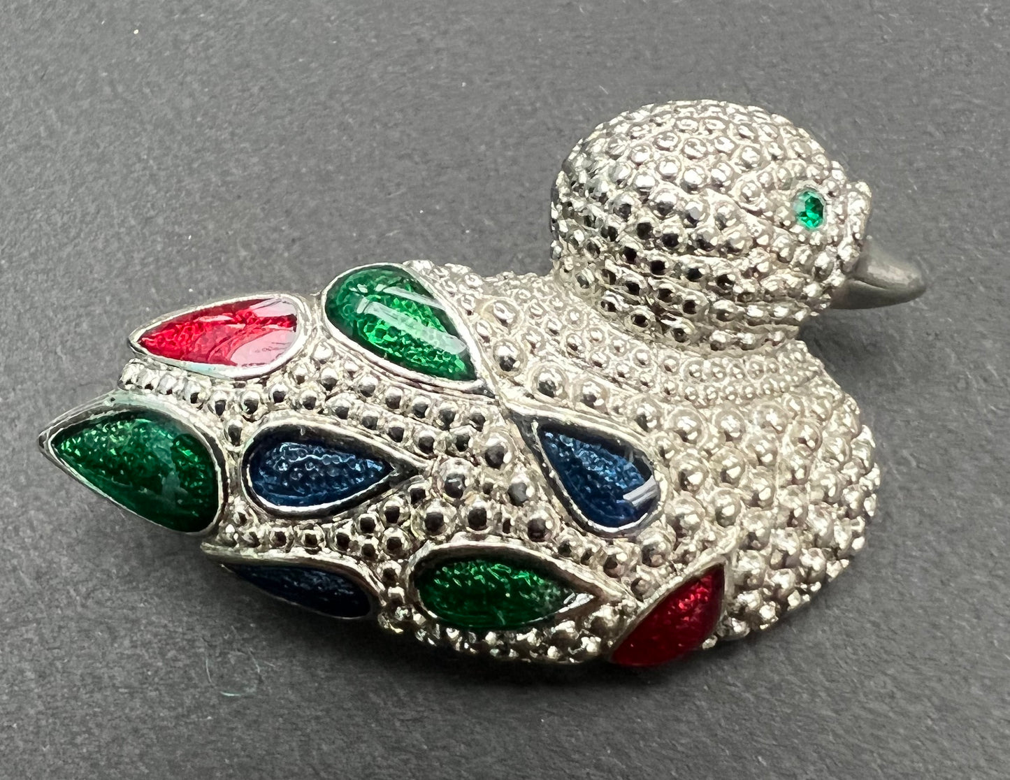 Vintage Enamel and Crystal Duck Brooch