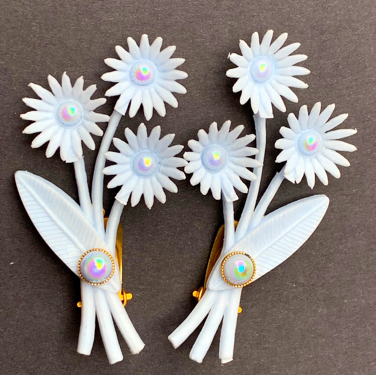 Peaceful Pale Blue Flowers Vintage Clip-On Earrings