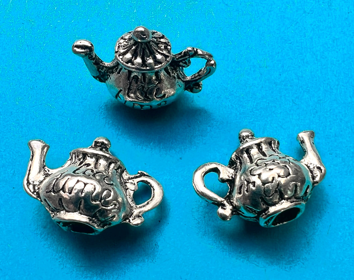 3D Silver Tea Pot 12mm Charm / Pendant or for a Dolls House