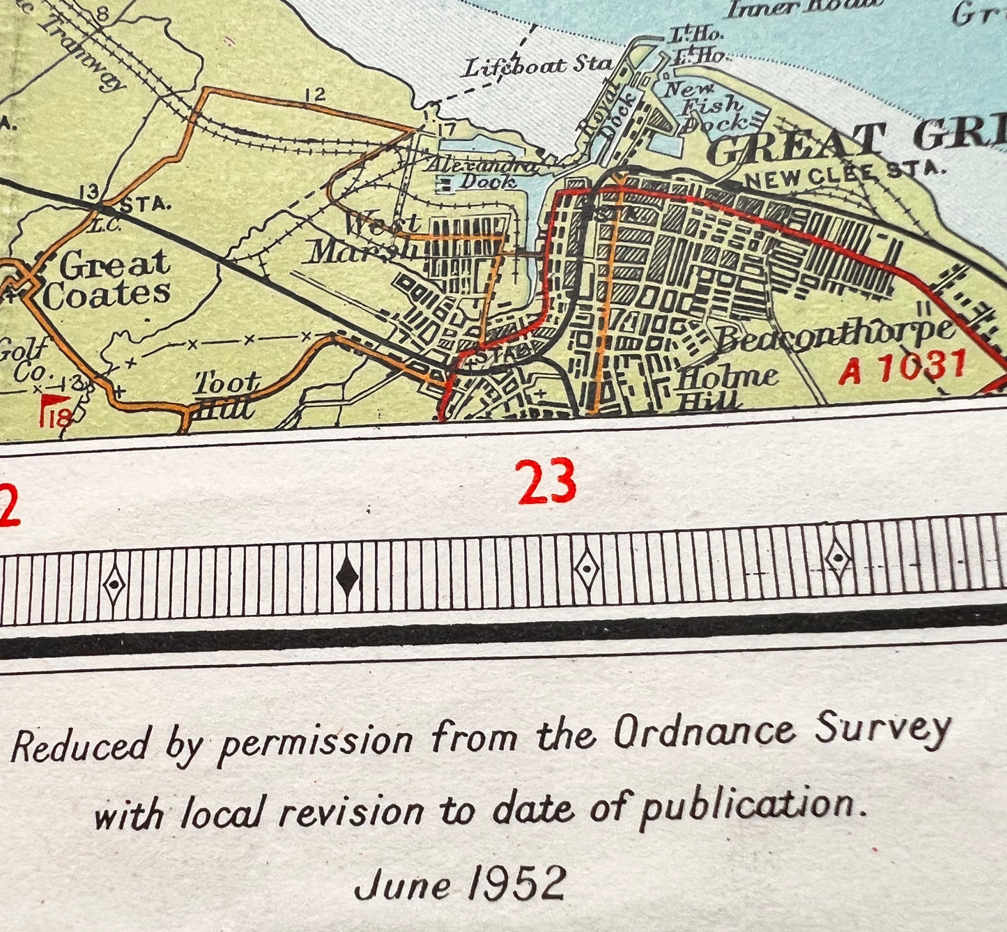 1952 Bartholomew's Map of S YORKS & HUMBER on Cloth