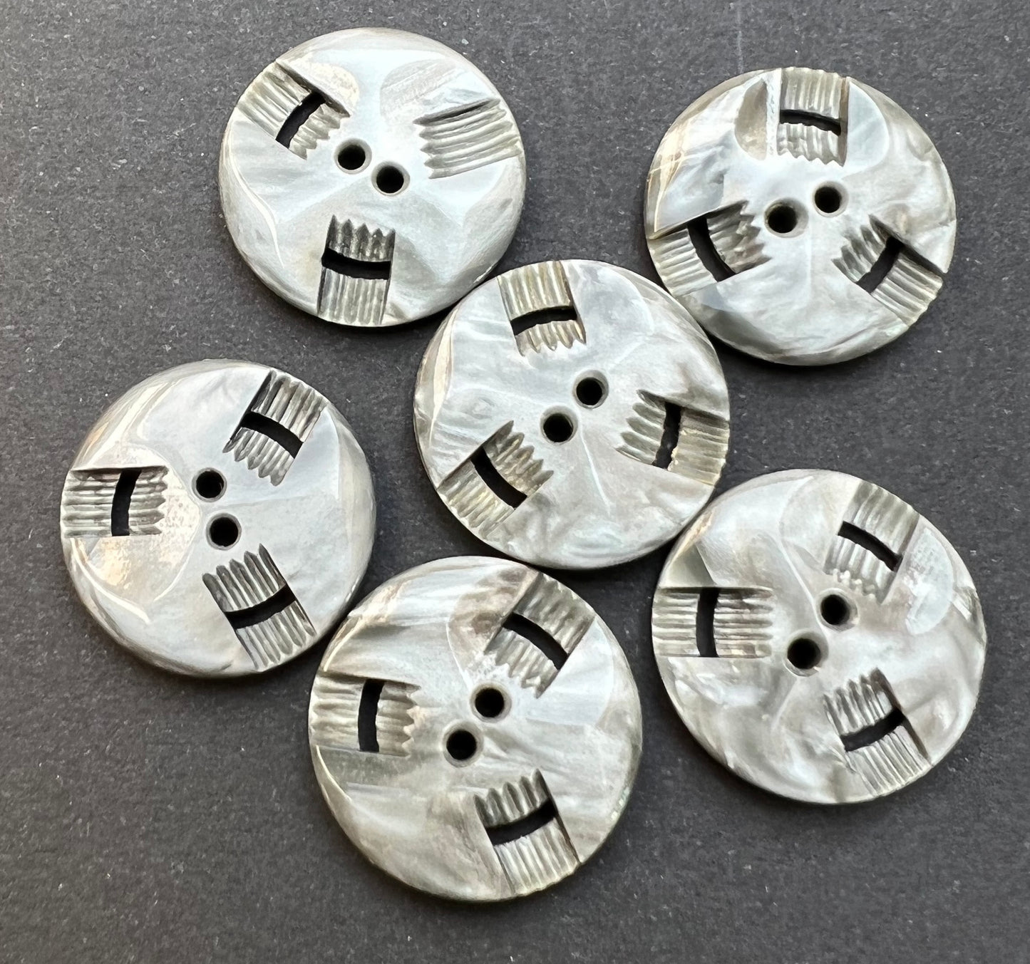 6 Platinum Silver Coloured Vintage French Buttons 1.7cm wide.