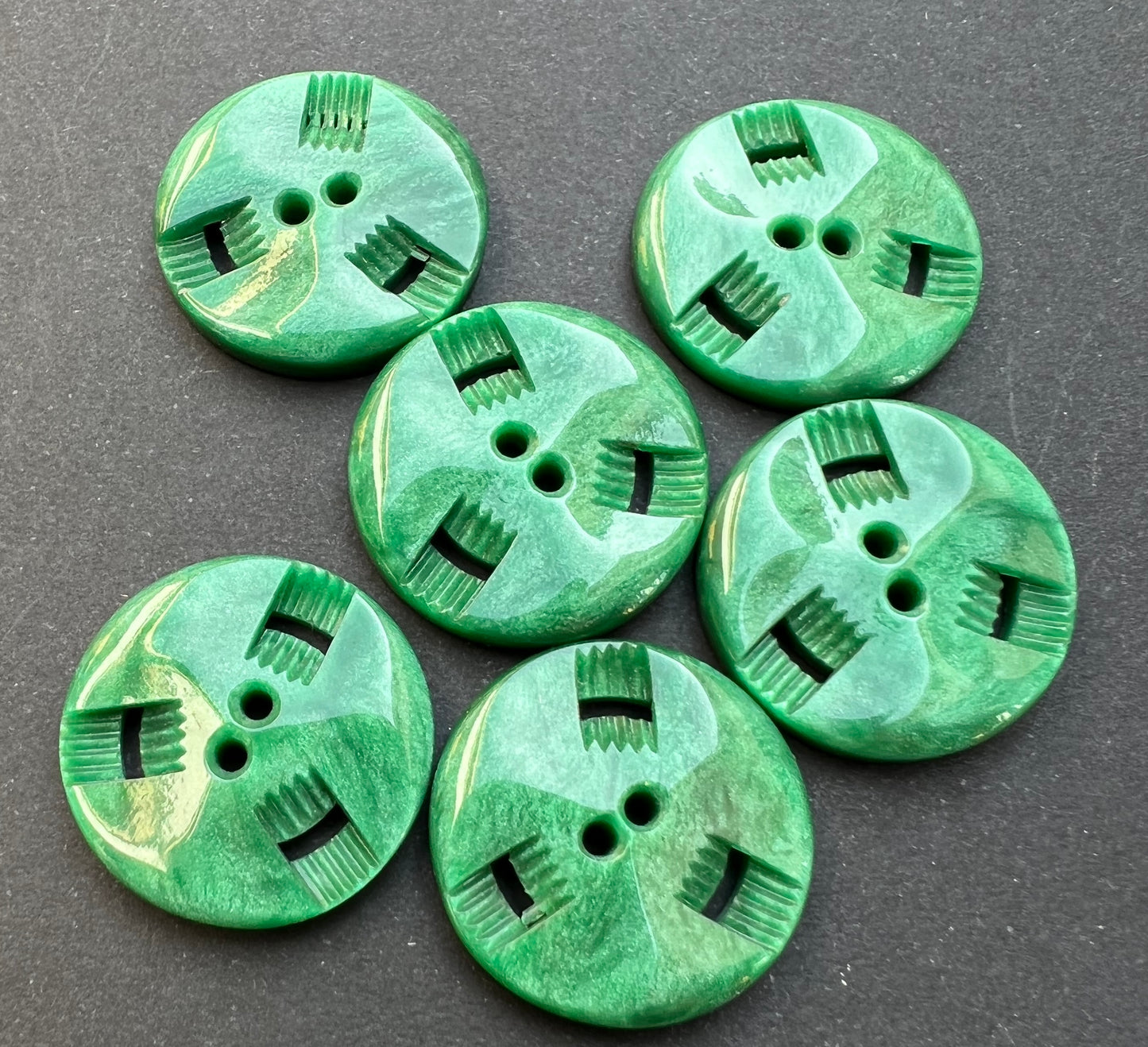 6 Silvery Green Vintage French Buttons - 2.2cm or 1.7cm