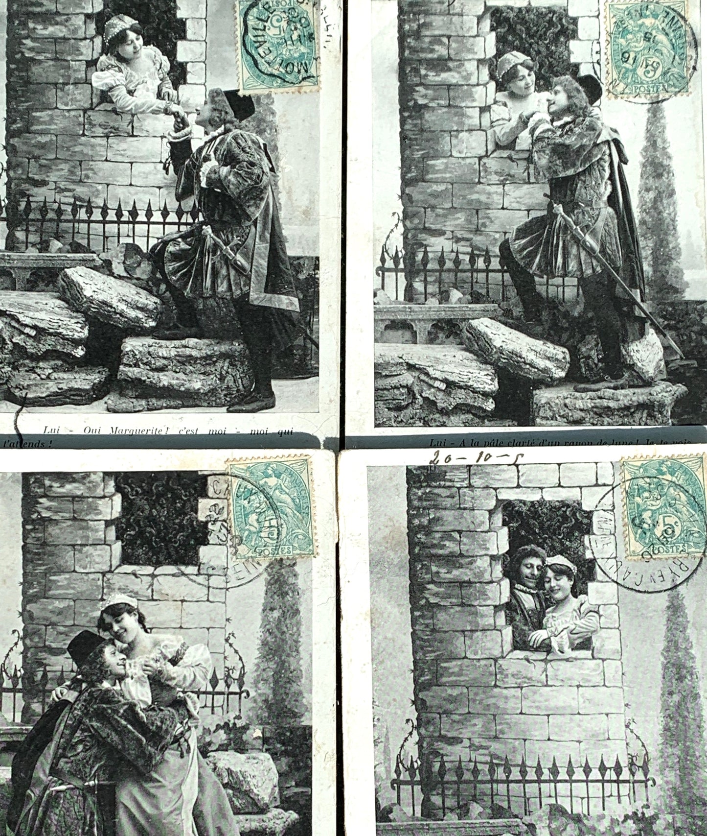 4 French Postcards from 1905 showing a Romantic Story (4)