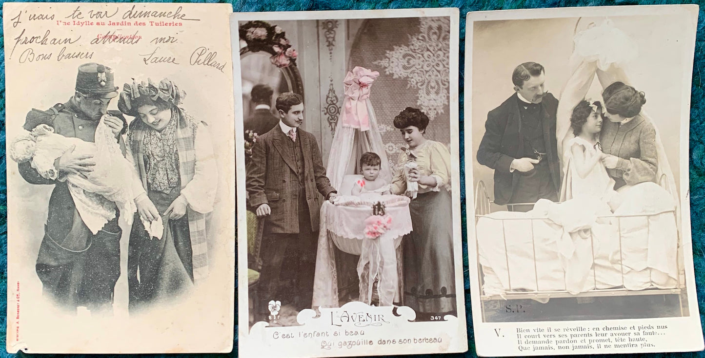 Early 1900s French postcards of Parents and their Babies (37)