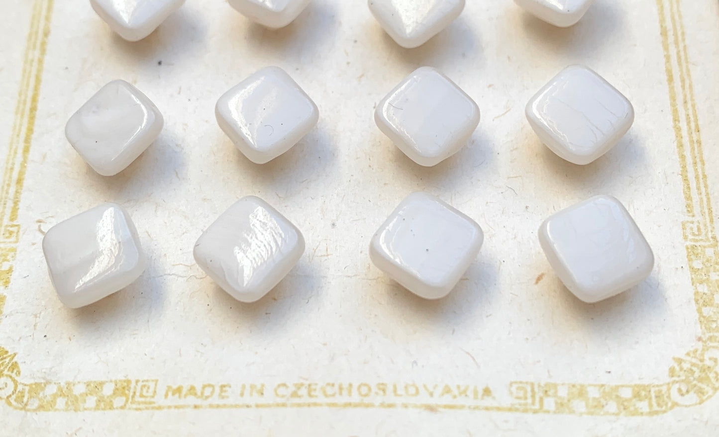 24 Unusual 6mm Square Glass Buttons - Made in Czechoslovakia