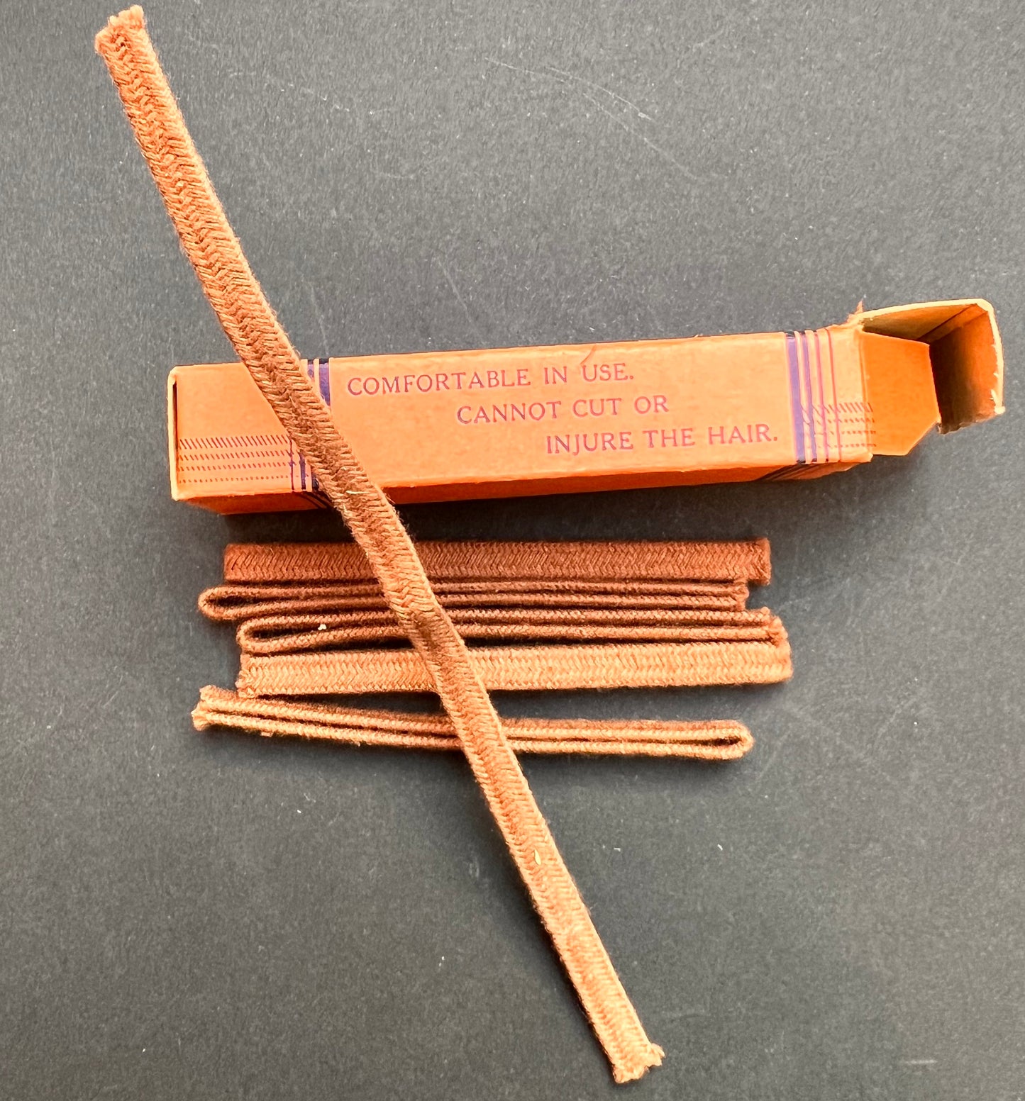 1930s Box of 6" long FLEXIBLE "Ladye Jayne" fabric covered Hair Curlers