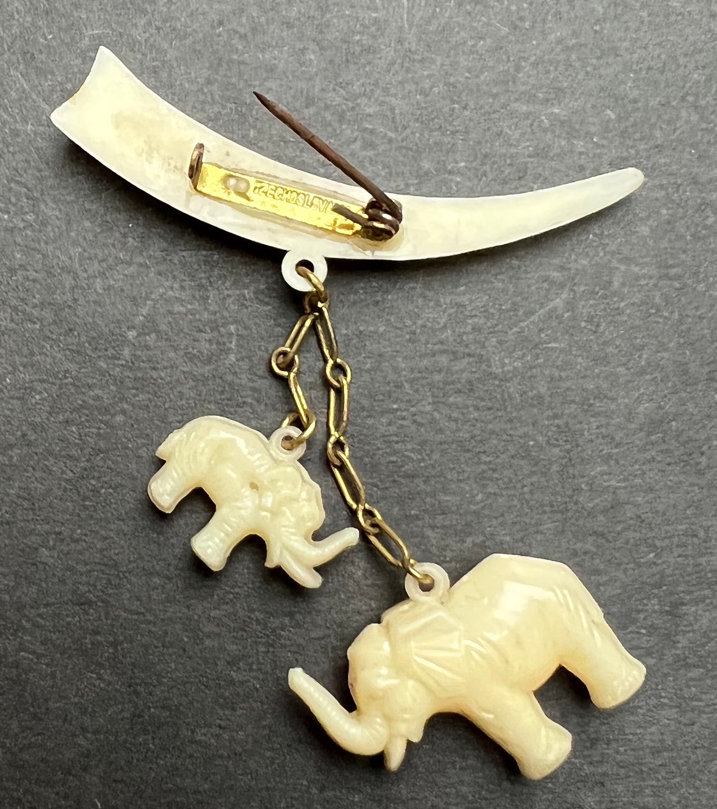 Mother and Baby Elephant Vintage Celluloid Brooch