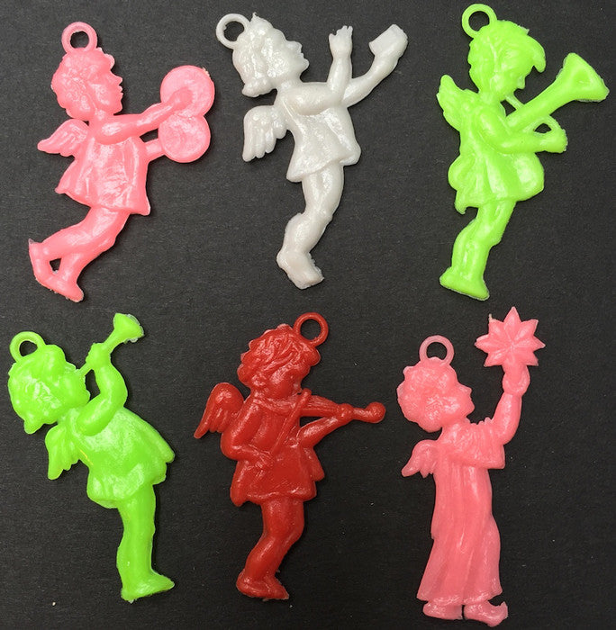 6 Kitsch Vintage Musical Neon Cherub / Angel Charms 4cm tall