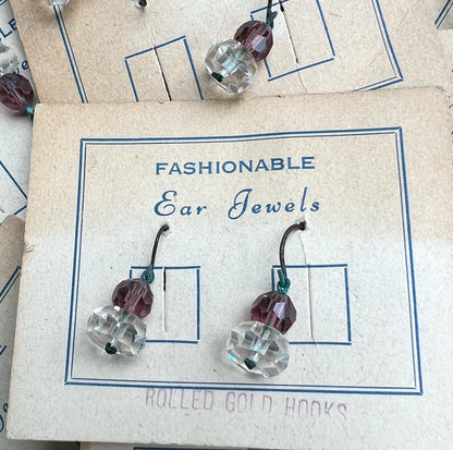 12 pairs of 1930s Crystal Earrings with corroded wires