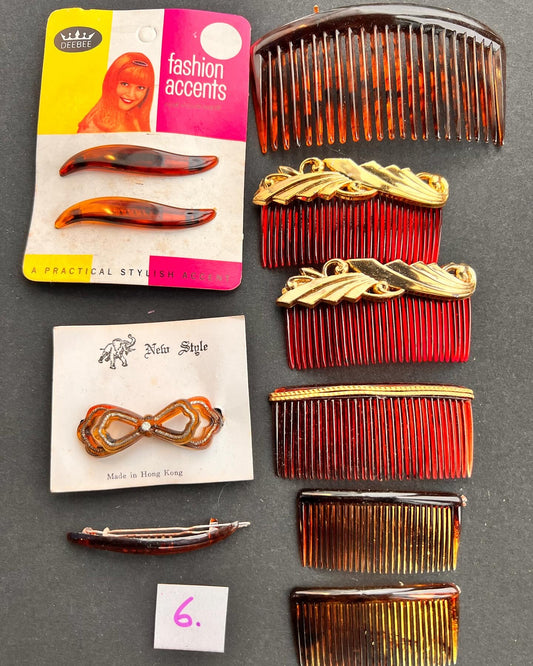 Job Lot of 10 Vintage Tortoiseshell Hair Clips and Combs (6)