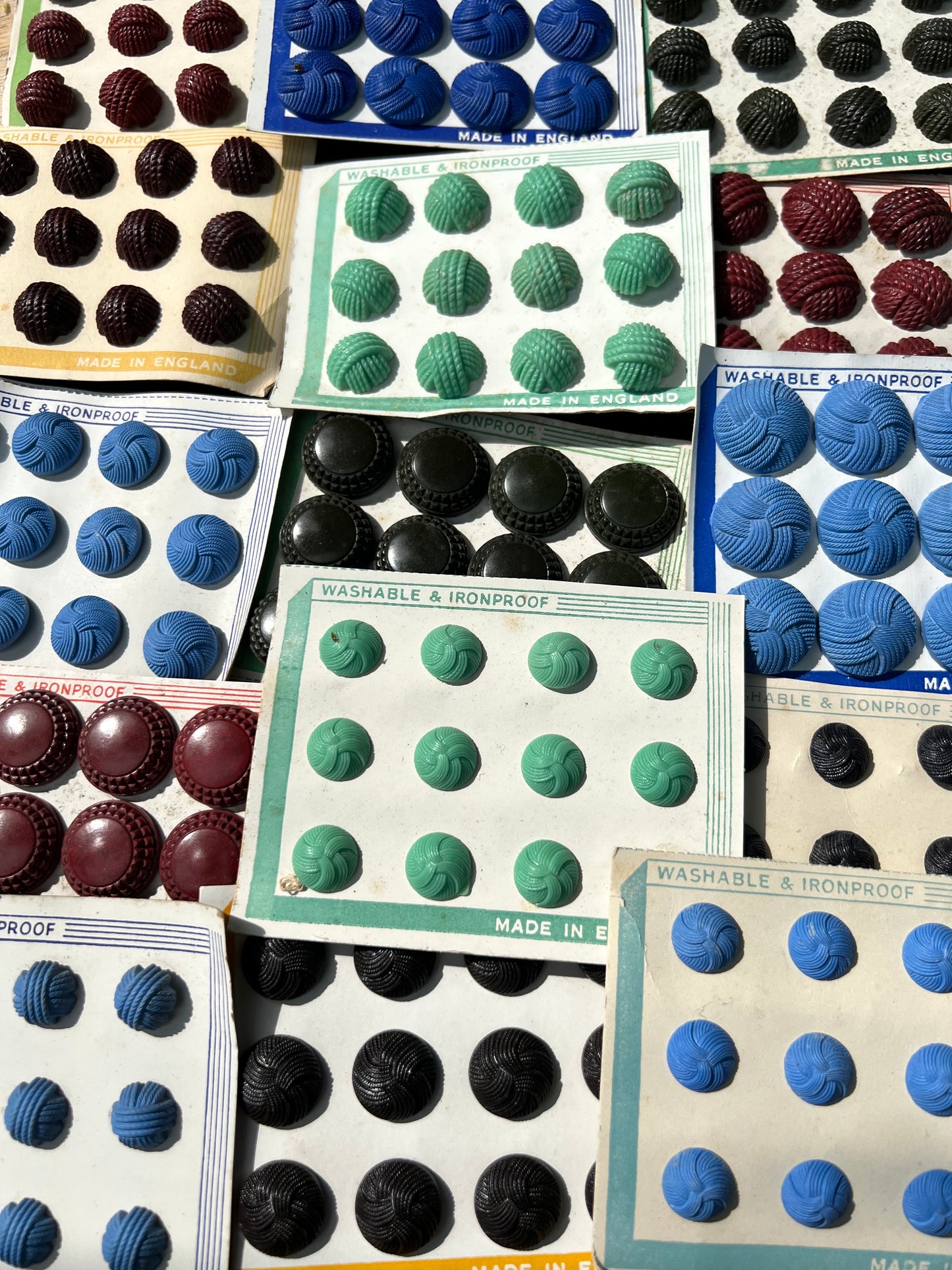 15 Sheets of Colourful 1940s Made in England Bakelite and Catalin Buttons