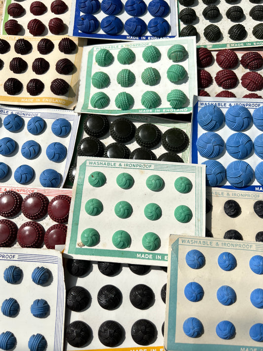 15 Sheets of Colourful 1940s Made in England Bakelite and Catalin Buttons
