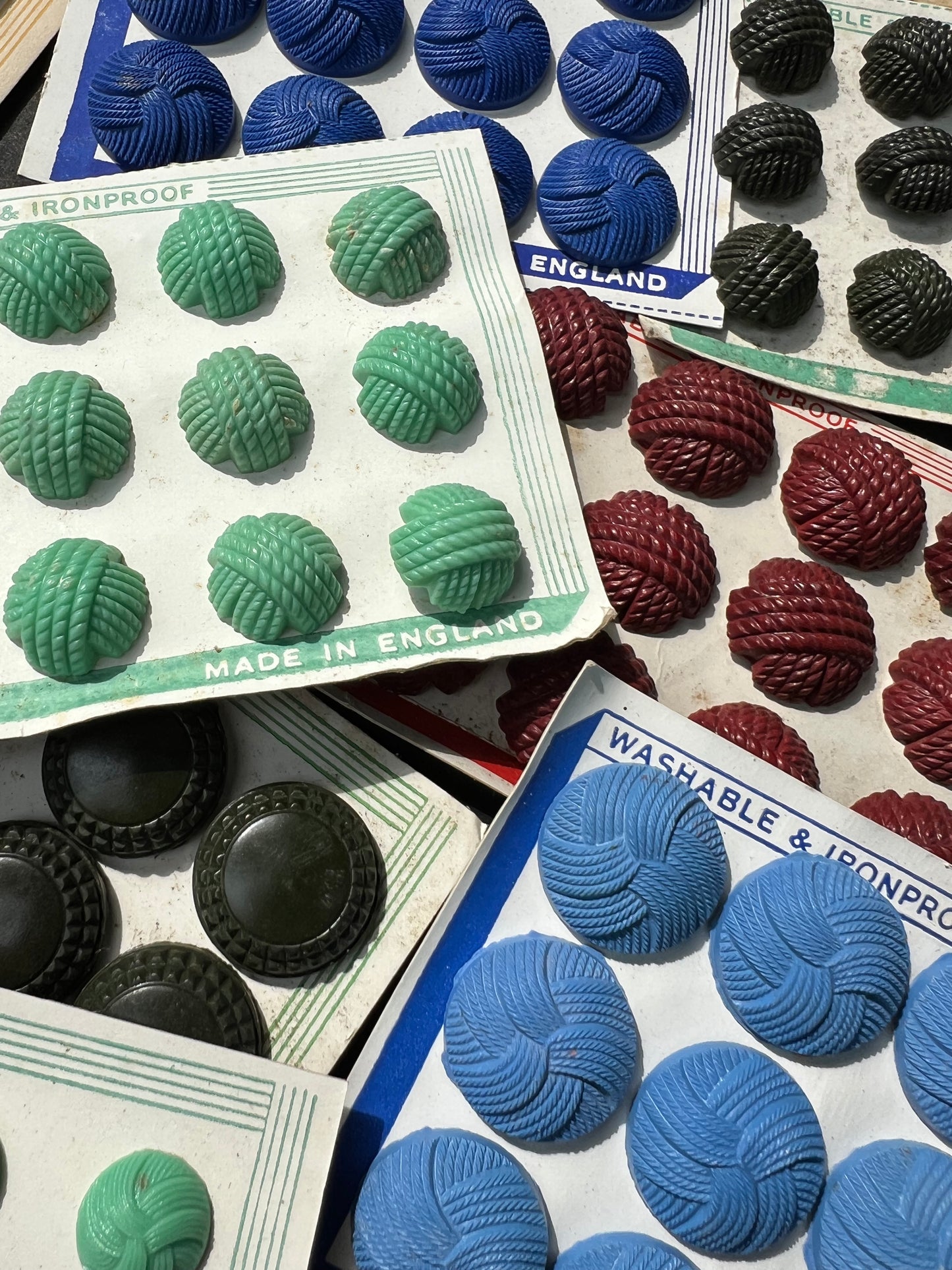 15 Sheets of Colourful 1940s Made in England Bakelite and Catalin Buttons
