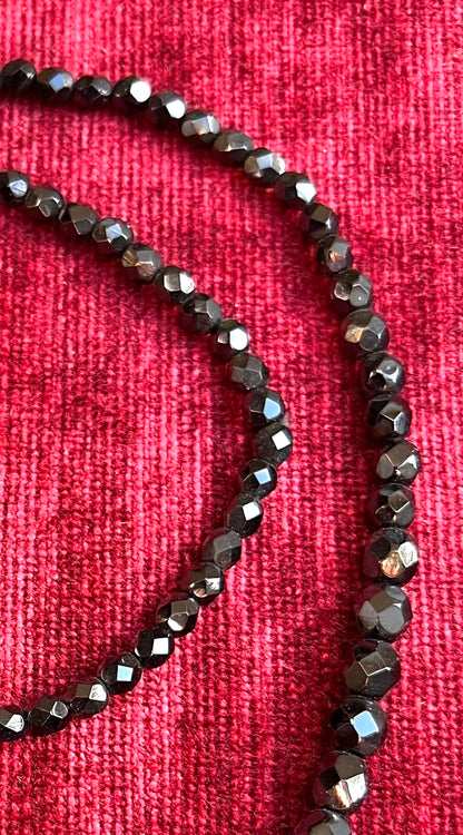 Long (62cm) 1930s Graduated Black Glass Faceted Bead Necklace