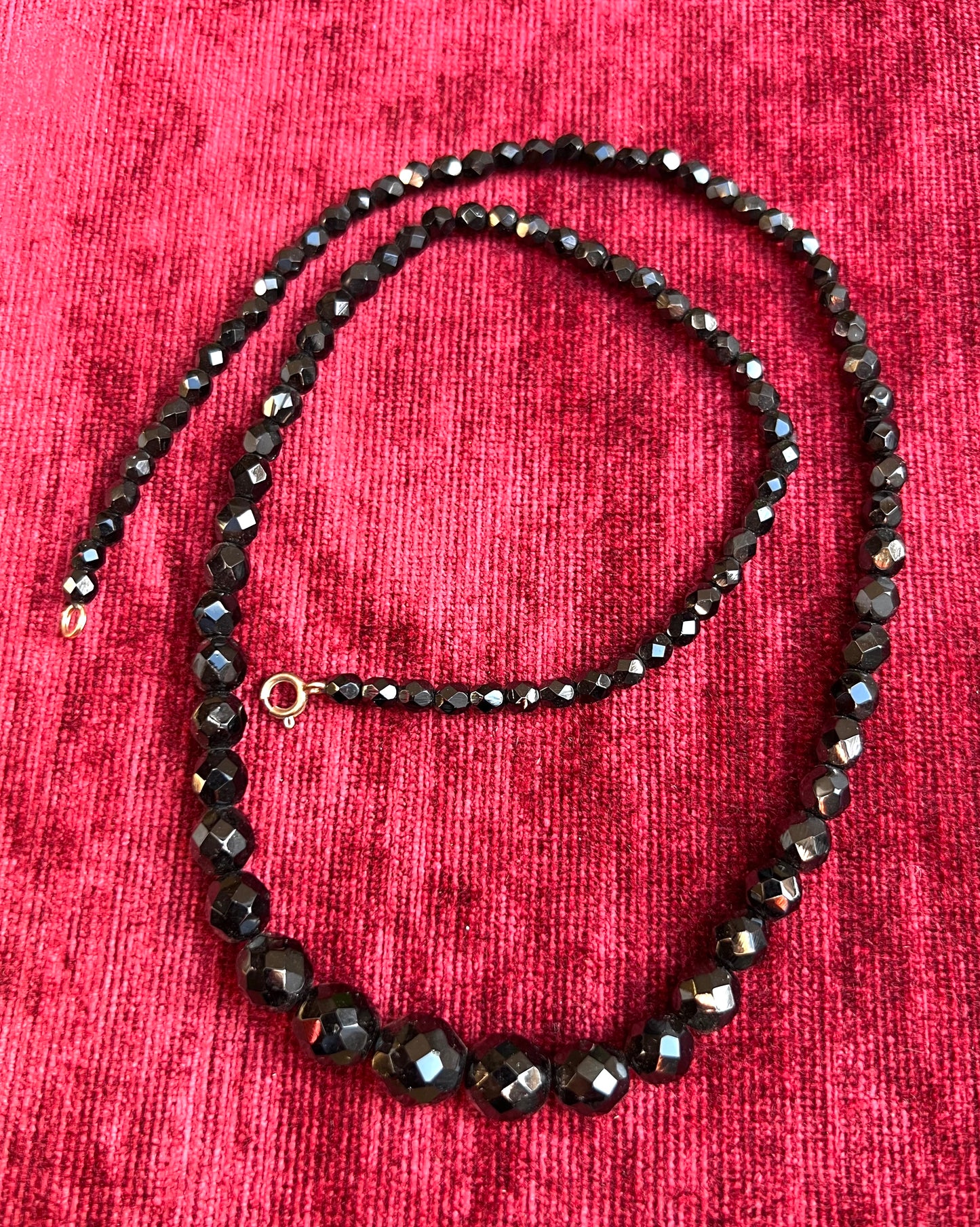 Long (62cm) 1930s Graduated Black Glass Faceted Bead Necklace