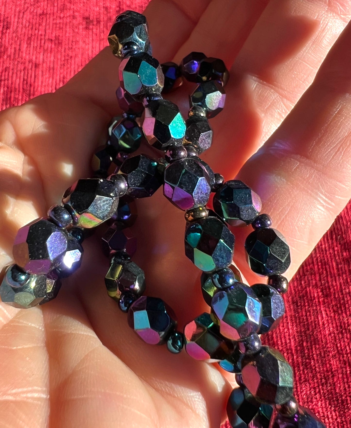 Vintage Aurora Borealis Faceted Glass Bead Necklace