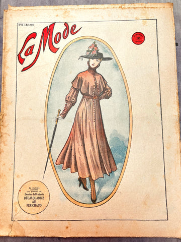 Fashion and Embroidery in March 1916 French Magazine La Mode. Issue No.10