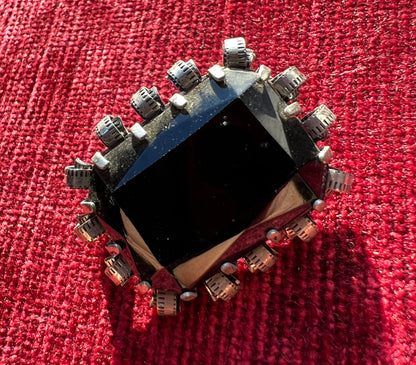 Mid Century Faceted Black Glass Brooch