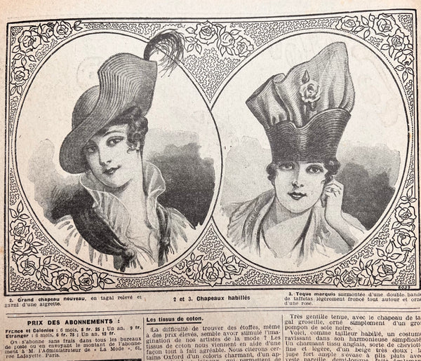 Wedding Dress and Marvellous Millinery in May 1916 French La Mode. Issue no.21