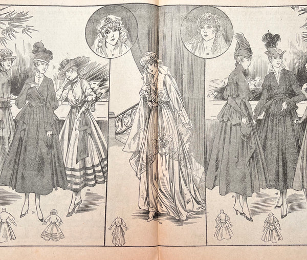 Wedding Dress and Marvellous Millinery in May 1916 French La Mode. Issue no.21