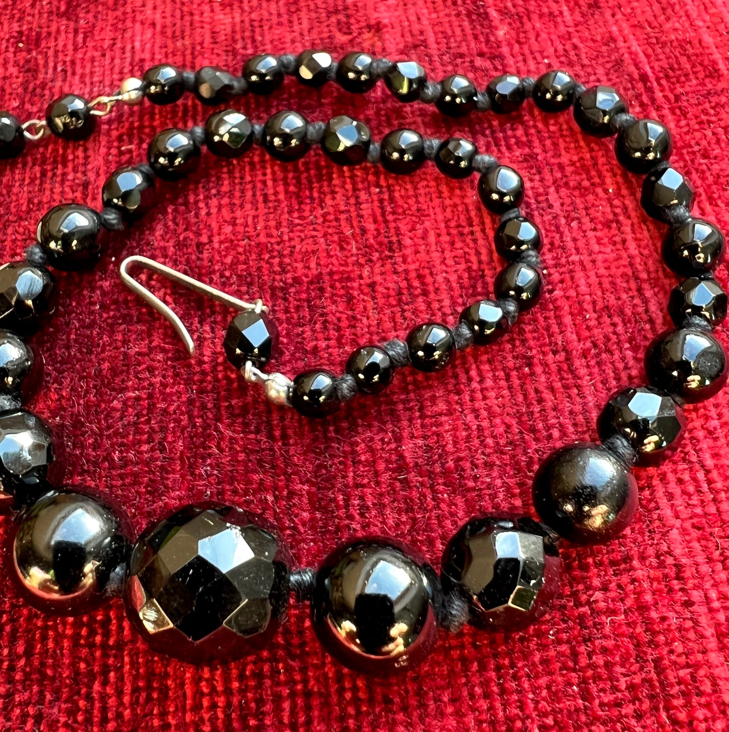 1930s Graduated Black Glass Faceted Bead Necklace