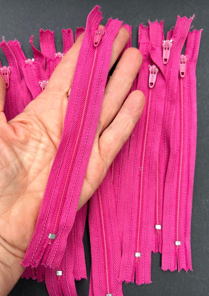 10 Vintage 6" Deep Pink Metal Teeth Zips