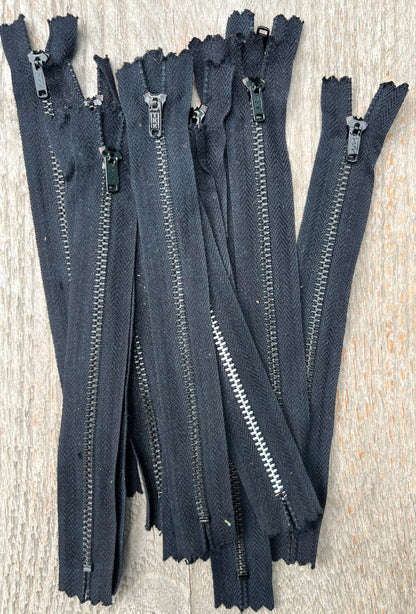 10 Vintage 7" Black Y.K.K Metal Teeth Zips