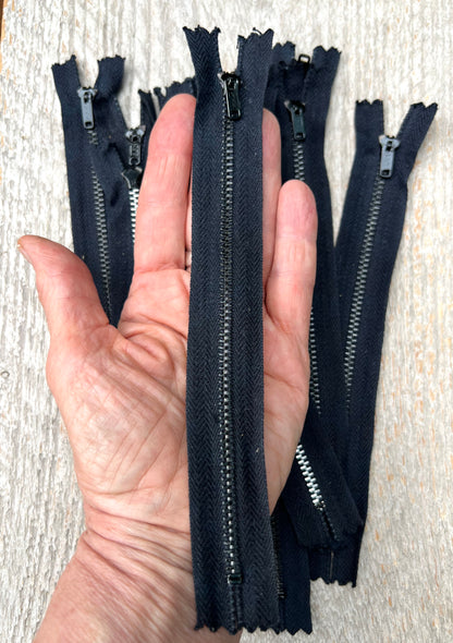 10 Vintage 7" Black Y.K.K Metal Teeth Zips