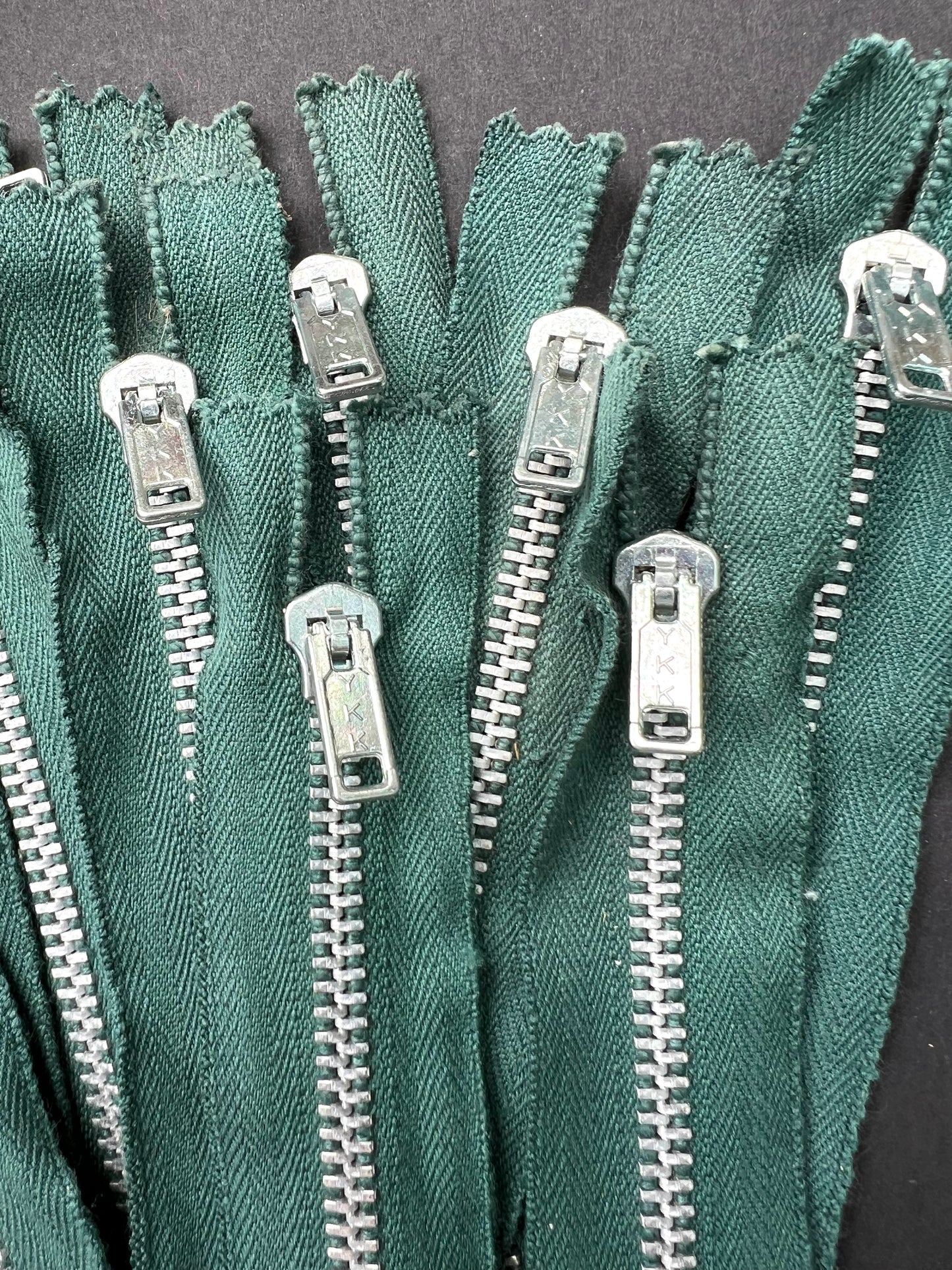 10 Lovely Chunky Vintage 6" Forest Green Y.K.K Metal Teeth Zips
