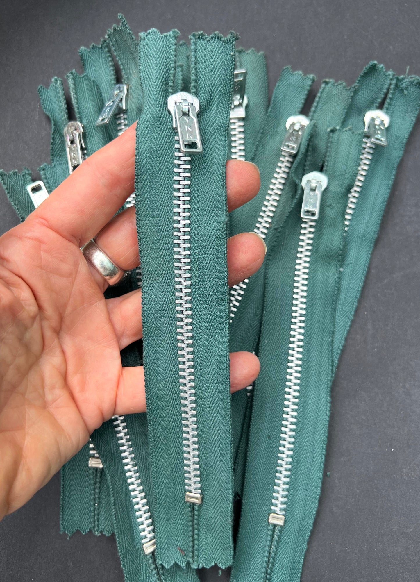10 Lovely Chunky Vintage 6" Forest Green Y.K.K Metal Teeth Zips