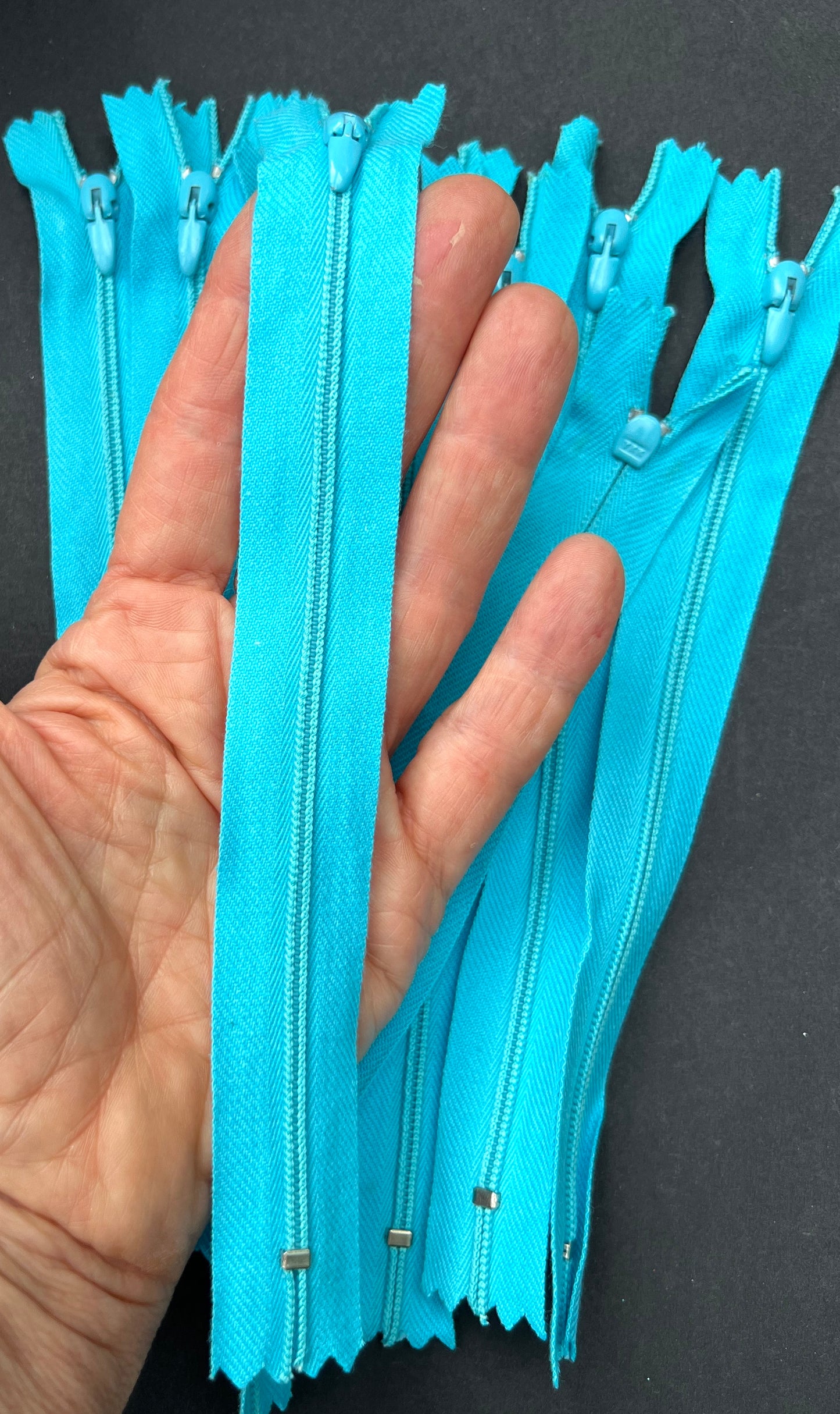 10 Vintage 7" Pleasing Aqua  Blue Y.K.K Metal Teeth Zips